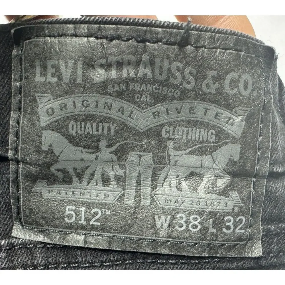 Levi's 512 Men's Tapered Leg Black Denim Jeans‎ - Size 38x30.5*